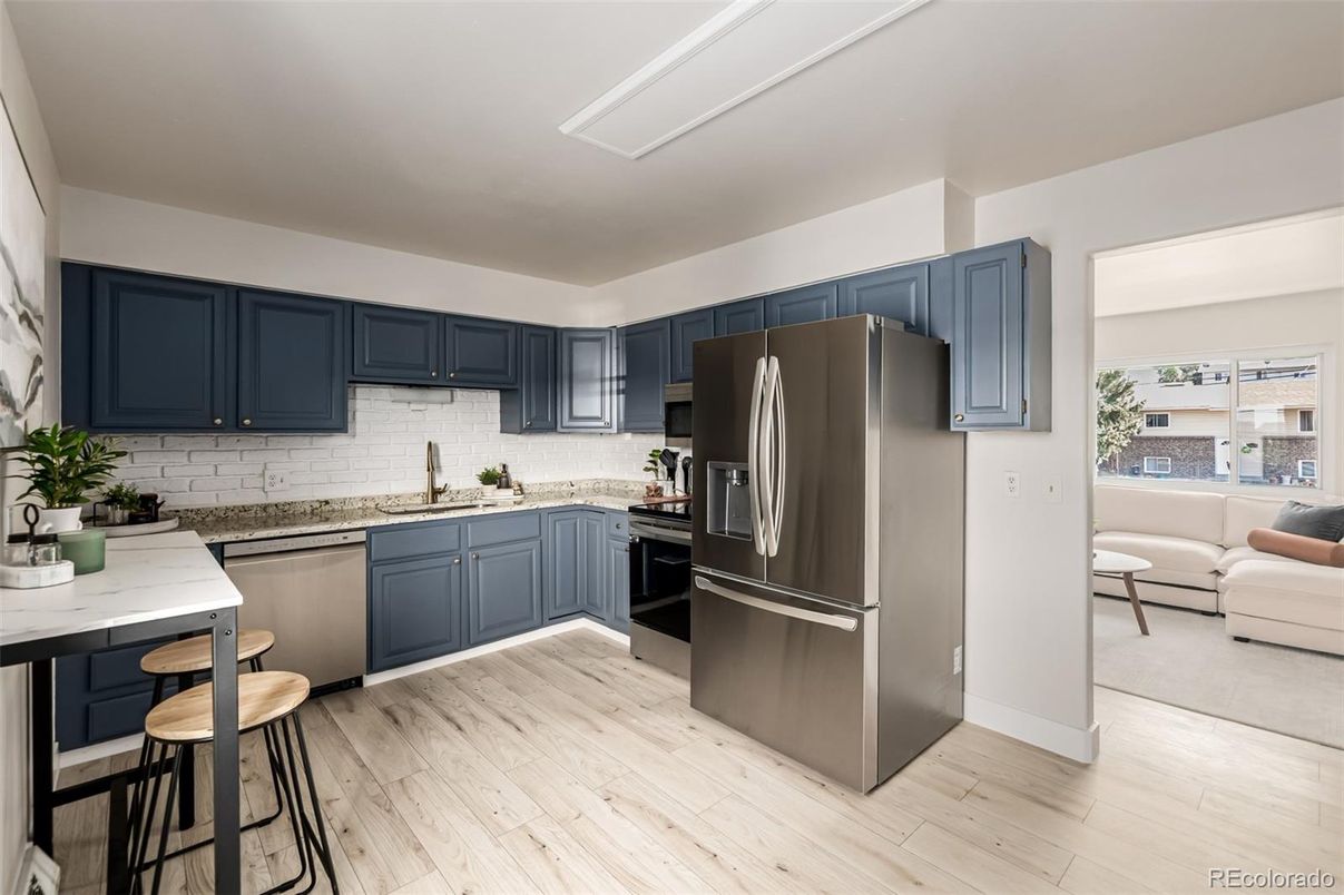 Interior, Kitchen, Stainless Steel Appliances, Wood Texture Flooring