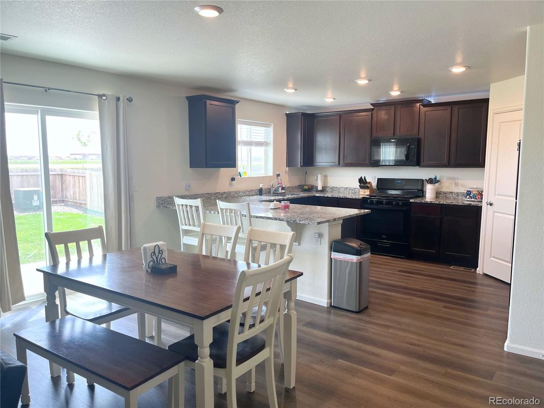Dining room, Interior, Kitchen, Recessed Lighting, Wood Texture Flooring
