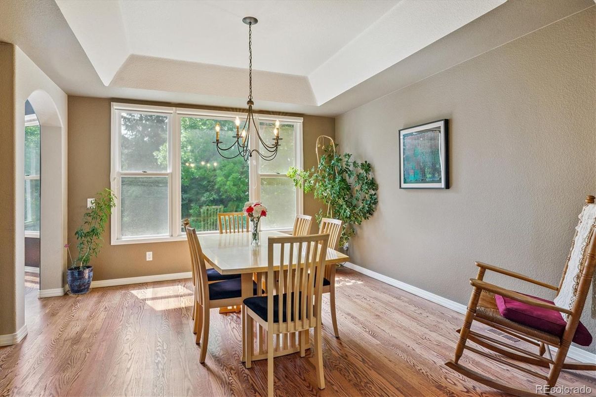 Chandelier, Dining room, Interior, Wood Texture Flooring