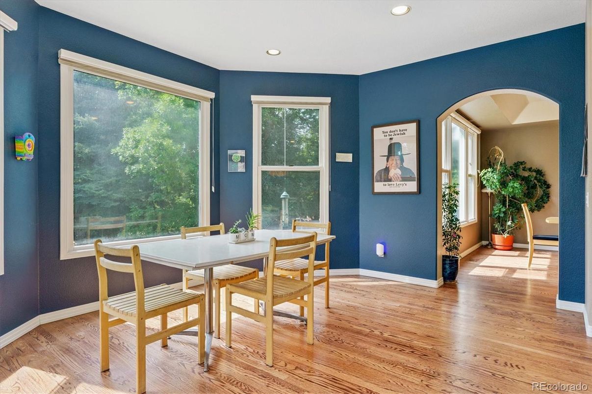 Dining room, Interior, Recessed Lighting, Wood Texture Flooring