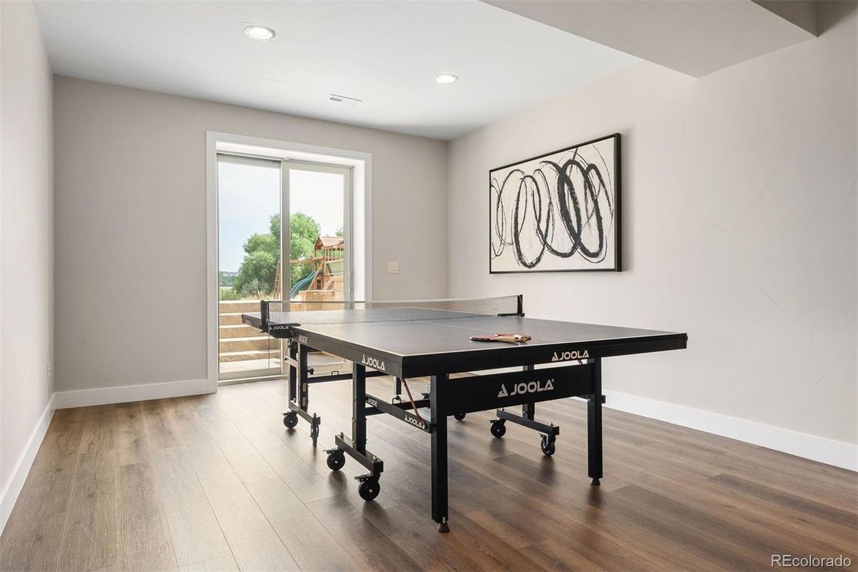 Game Room, Interior, Recessed Lighting, Wood Texture Flooring