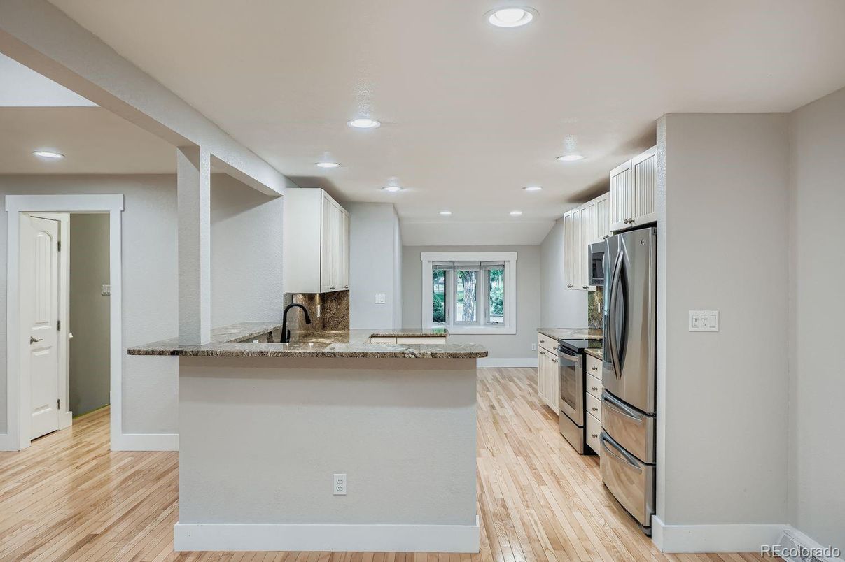 Interior, Kitchen, Recessed Lighting, Wood Texture Flooring