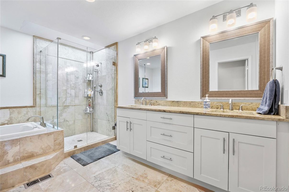 Bathroom, Dual Sink Vanities, Glass Shower, Interior, Recessed Lighting
