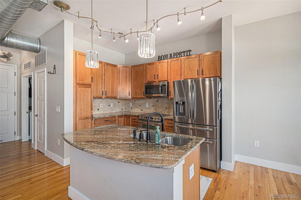 Interior, Kitchen, Stainless Steel Appliances, Wood Texture Flooring
