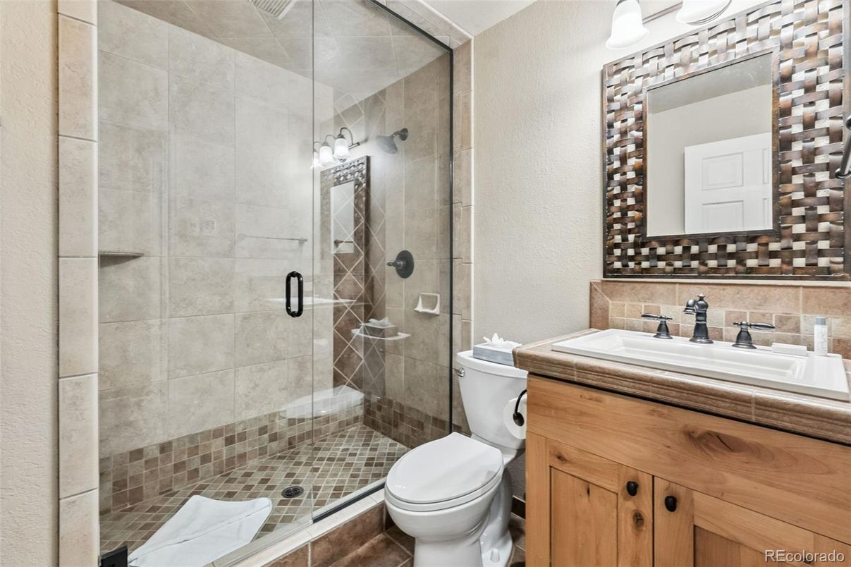 Bathroom, Glass Shower, Interior, Tile Countertops