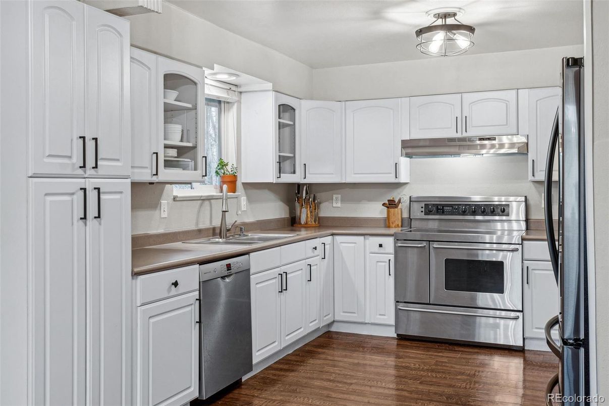 Interior, Kitchen, Stainless Steel Appliances, Wood Texture Flooring