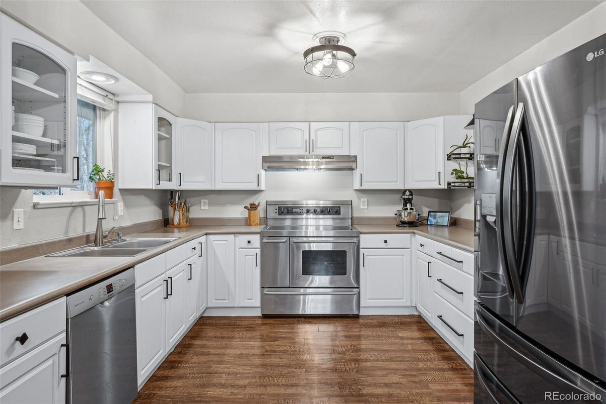 Interior, Kitchen, Stainless Steel Appliances, Wood Texture Flooring
