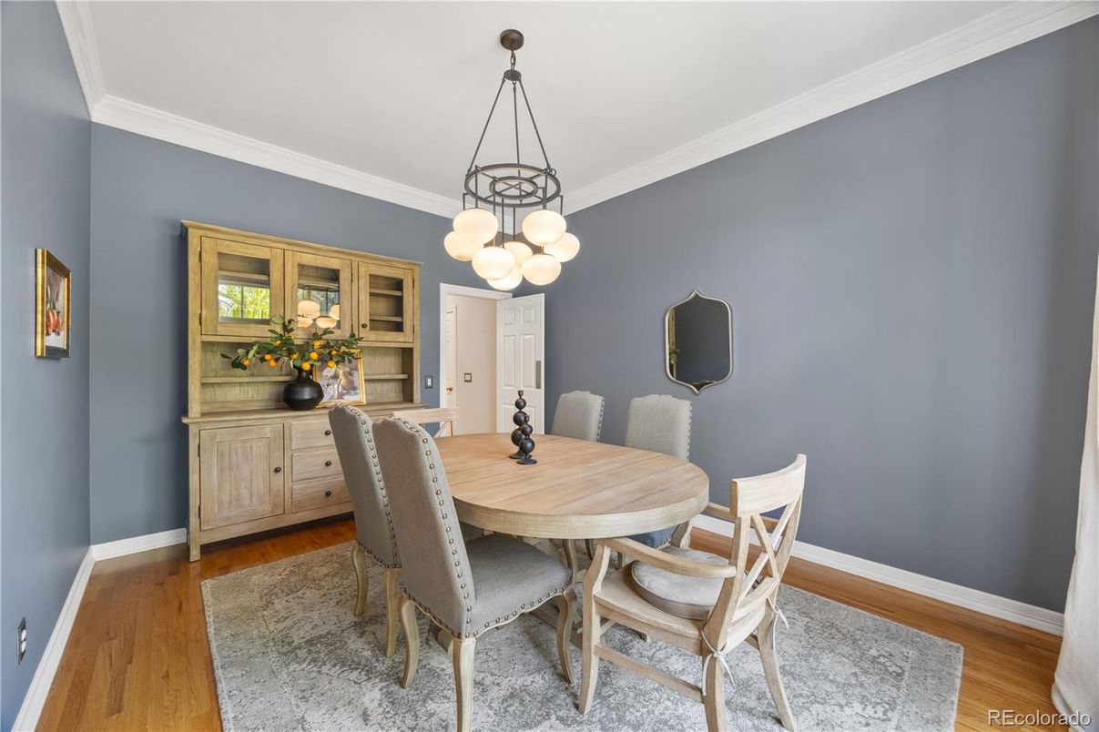 Dining room, Interior, Pendant Lights, Wood Texture Flooring