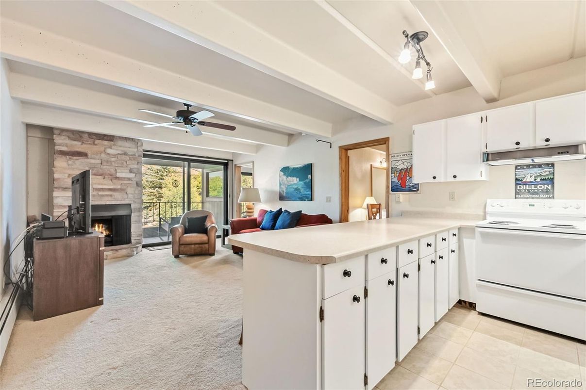 Fireplace, Interior, Kitchen, Living room, Stone Walls