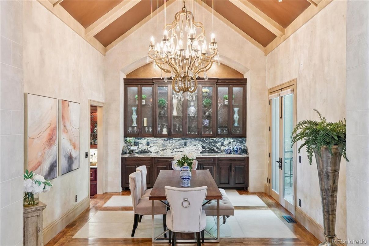 Chandelier, Dining room, Interior, Wood Texture Flooring