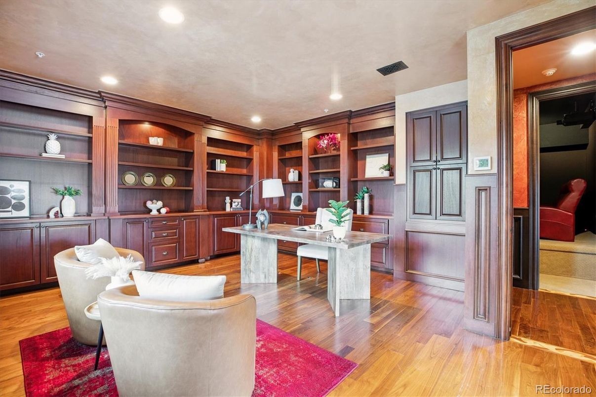 Home Office, Interior, Recessed Lighting, Wood Texture Flooring