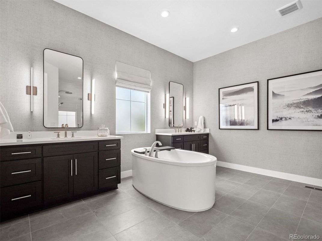 Bathroom, Dual Sink Vanities, Free Standing Baths, Interior, Recessed Lighting