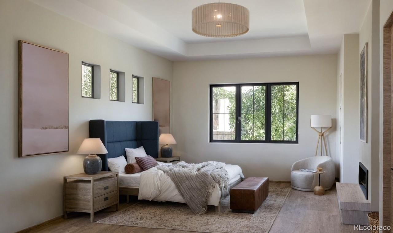 Bedroom, Interior, Pendant Lights, Wood Texture Flooring