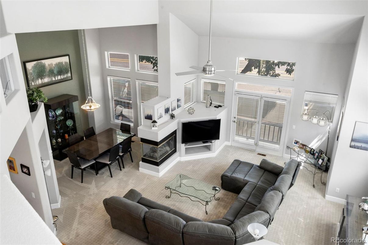 Dining room, Fireplace, Interior, Living room, Pendant Lights