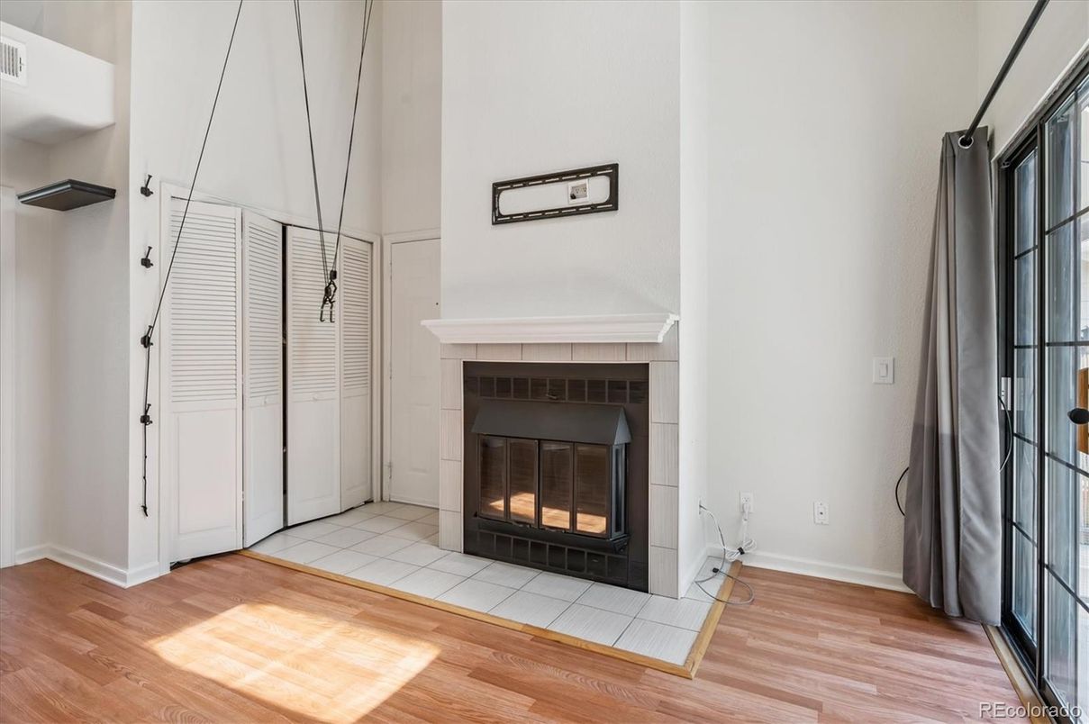Fireplace, Interior, Pendant Lights, Wood Texture Flooring