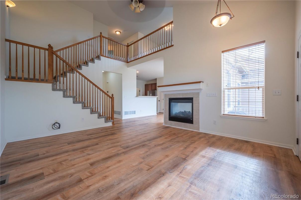 Fireplace, Interior, Pendant Lights, Wood Texture Flooring