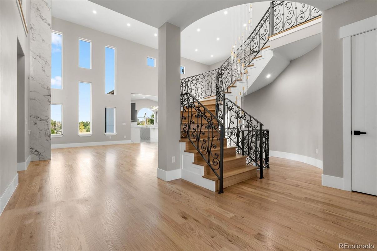 Interior, Marble Walls, Recessed Lighting, Wood Texture Flooring