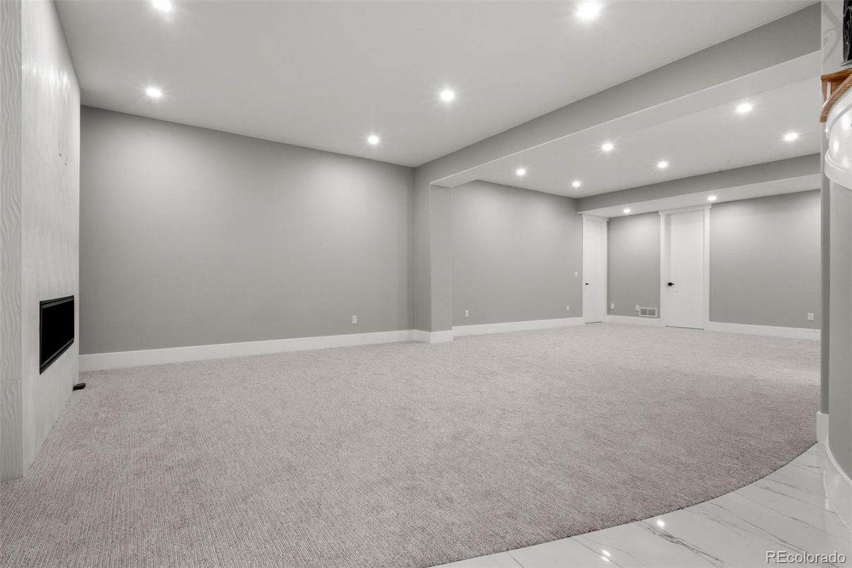 Empty room, Fireplace, Interior, Recessed Lighting