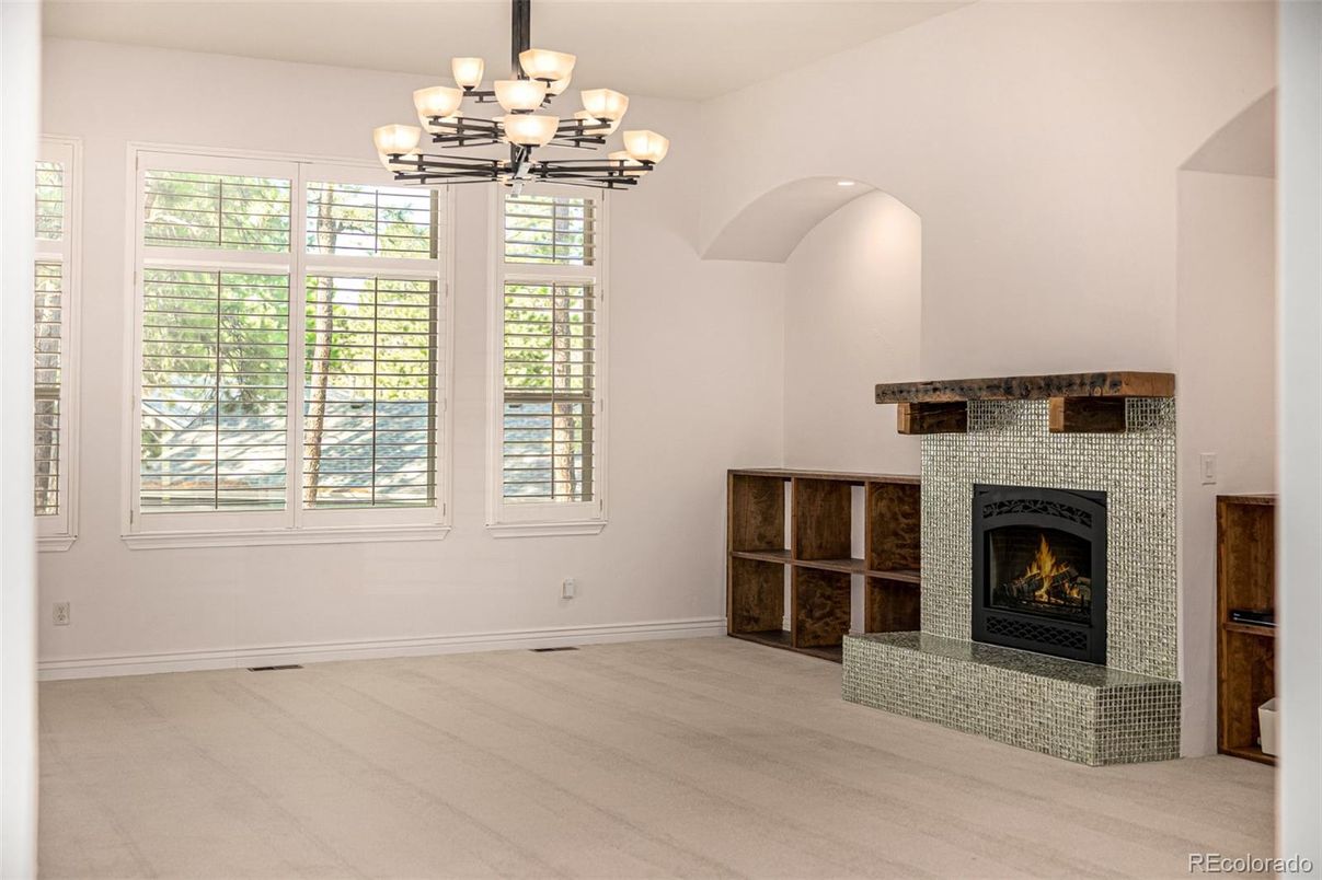 Chandelier, Fireplace, Interior, Wood Texture Flooring
