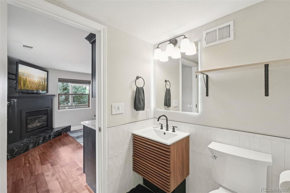 Bathroom, Fireplace, Interior, Wood Texture Flooring