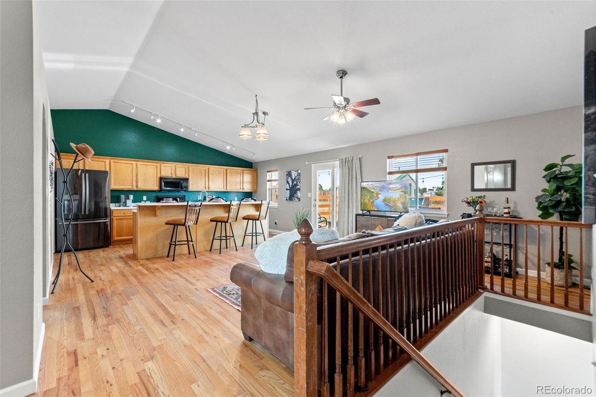 Interior, Kitchen, Pendant Lights, Recessed Lighting, Wood Texture Flooring