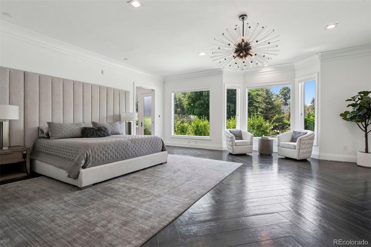 Bedroom, Interior, Pendant Lights, Recessed Lighting, Wood Texture Flooring