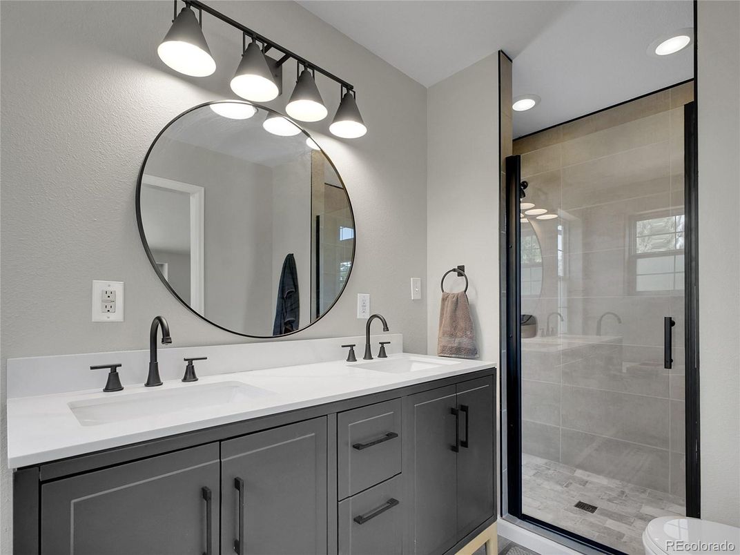 Bathroom, Dual Sink Vanities, Glass Shower, Interior, Recessed Lighting