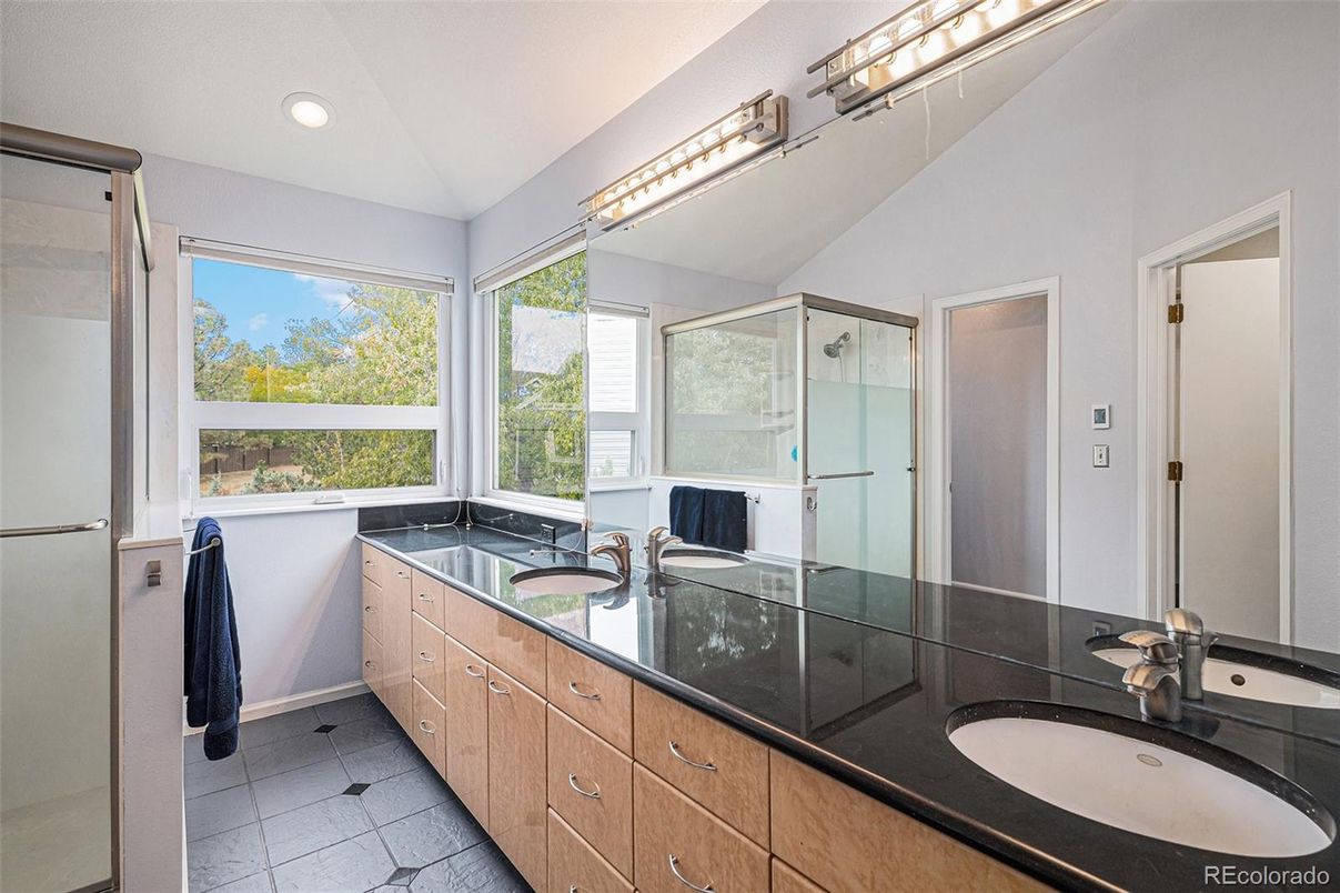 Bathroom, Dual Sink Vanities, Glass Shower, Interior, Recessed Lighting