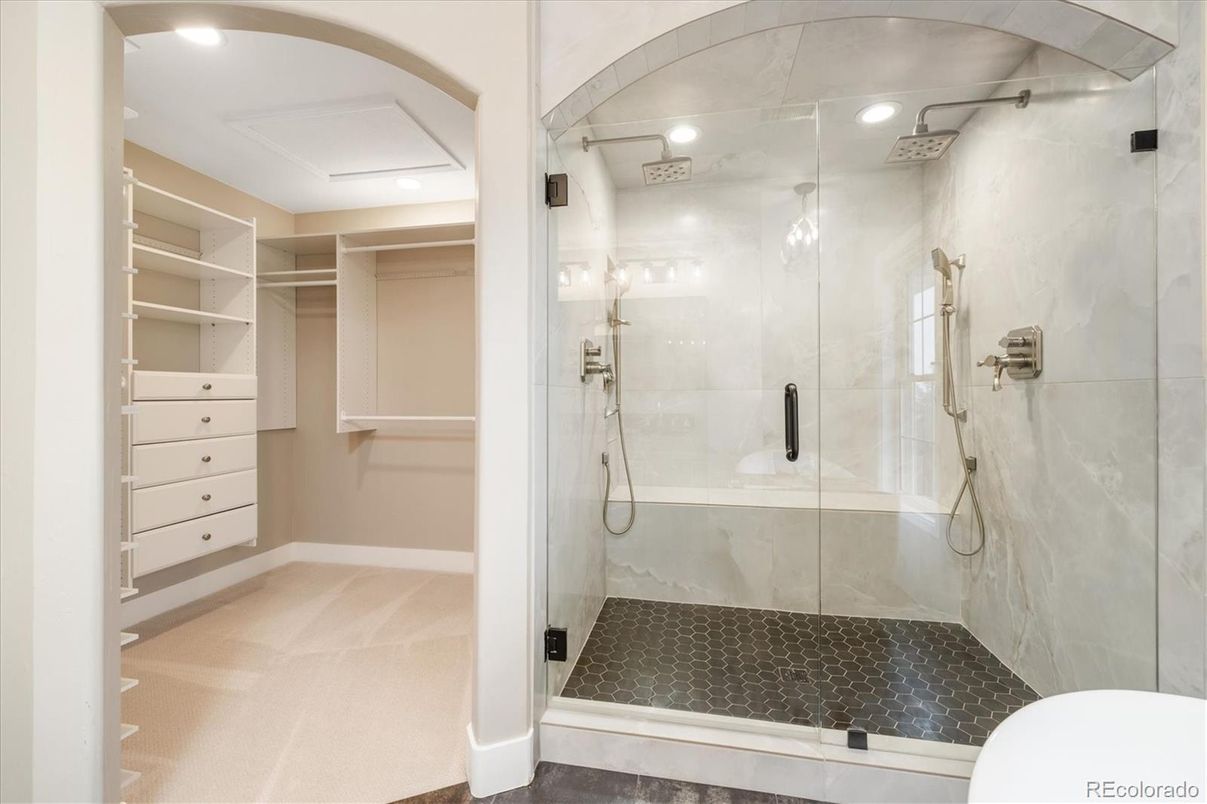 Bathroom, Glass Shower, Interior, Recessed Lighting, Walk-in Closets
