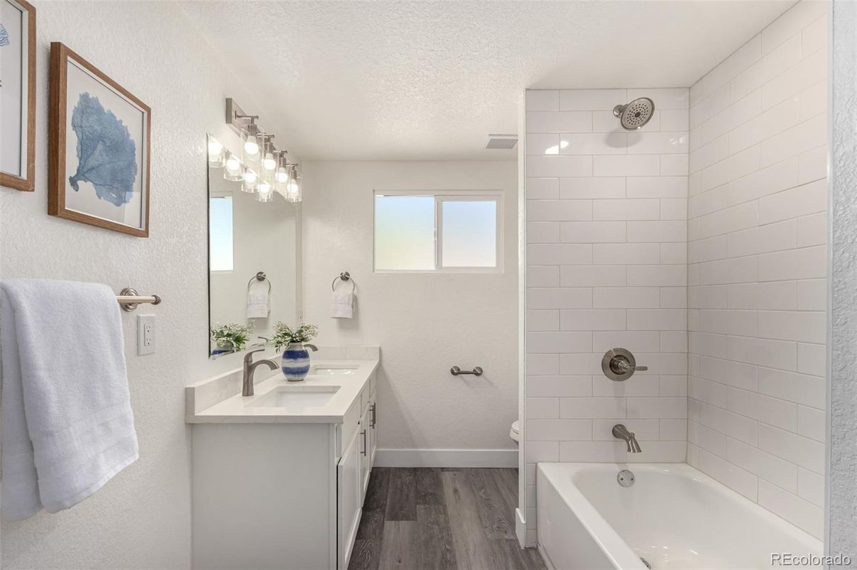 Bathroom, Dual Sink Vanities, Interior, Wood Texture Flooring