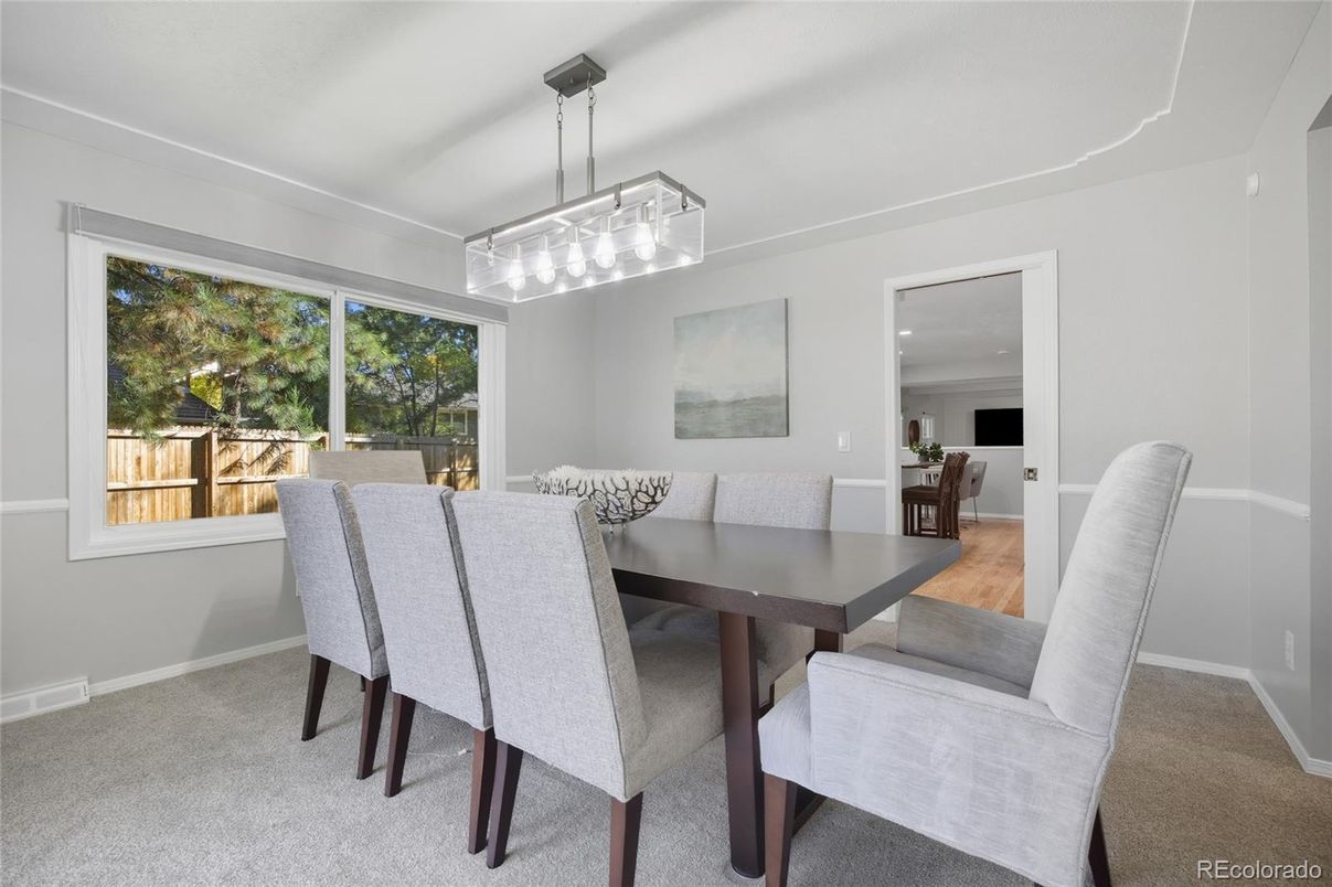 Dining room, Interior, Pendant Lights, Wood Texture Flooring