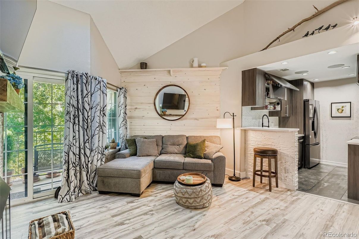 Interior, Kitchen, Living room, Recessed Lighting, Stainless Steel Appliances, Wood Texture Flooring