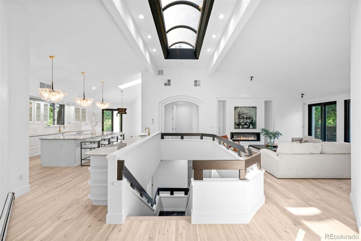 Billiard Table, Fireplace, Game Room, Interior, Living room, Pendant Lights, Recessed Lighting, Wood Texture Flooring