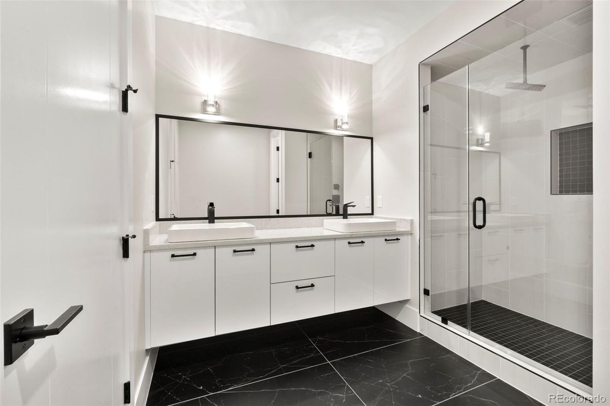 Bathroom, Dual Sink Vanities, Glass Shower, Interior, Marble