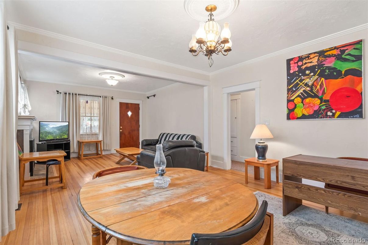 Chandelier, Dining room, Interior, Wood Texture Flooring