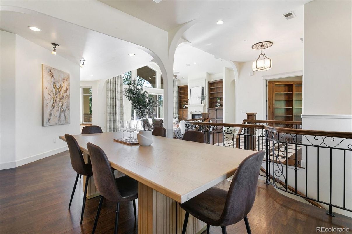 Dining room, Interior, Recessed Lighting, Wood Texture Flooring