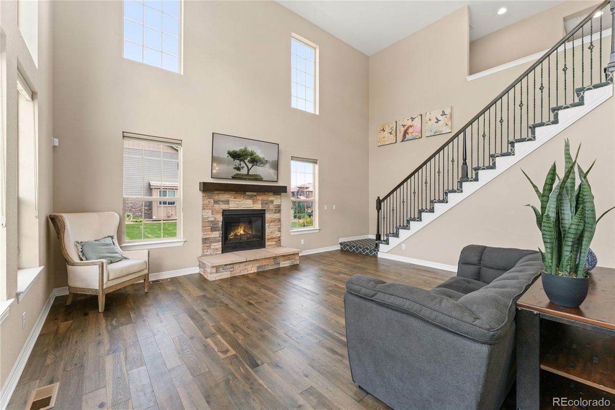 Fireplace, Interior, Recessed Lighting, Wood Texture Flooring