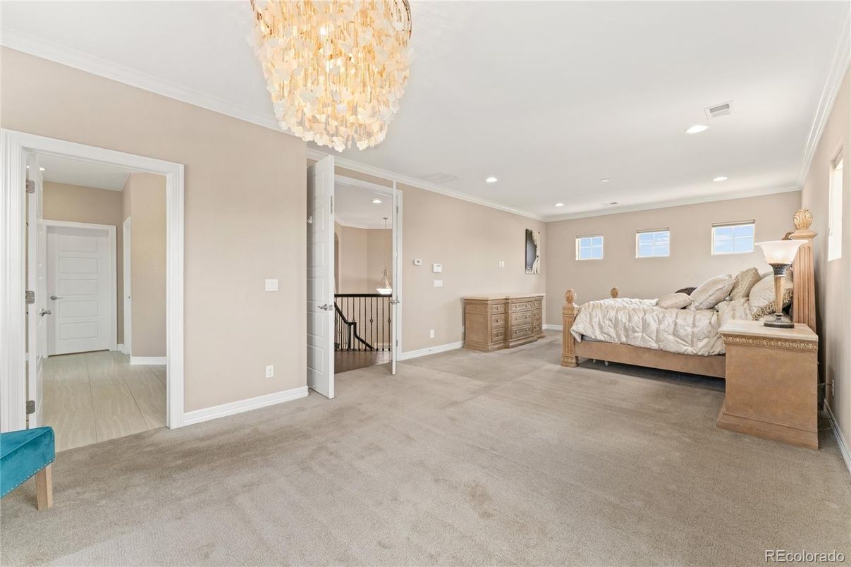 Bedroom, Chandelier, Interior, Recessed Lighting