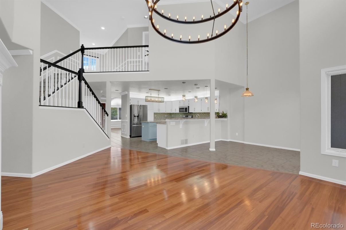 Interior, Kitchen, Pendant Lights, Recessed Lighting, Wood Texture Flooring