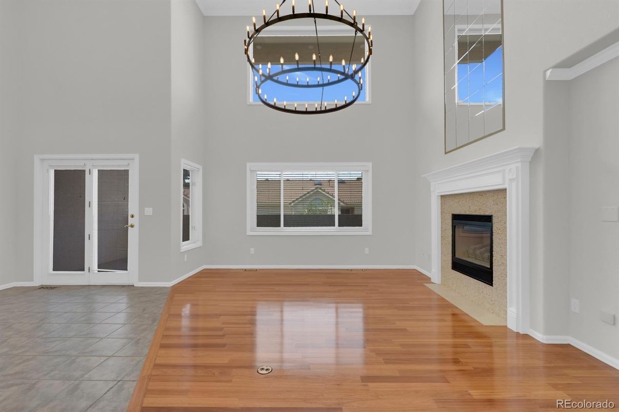 Fireplace, Interior, Pendant Lights, Wood Texture Flooring
