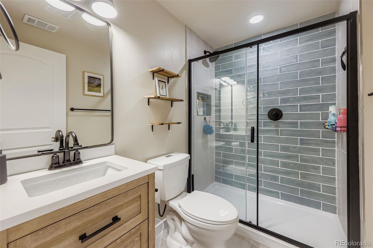 Bathroom, Glass Shower, Interior, Recessed Lighting