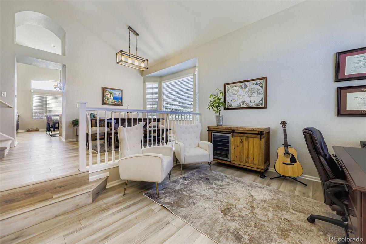 Home Office, Interior, Pendant Lights, Wood Texture Flooring