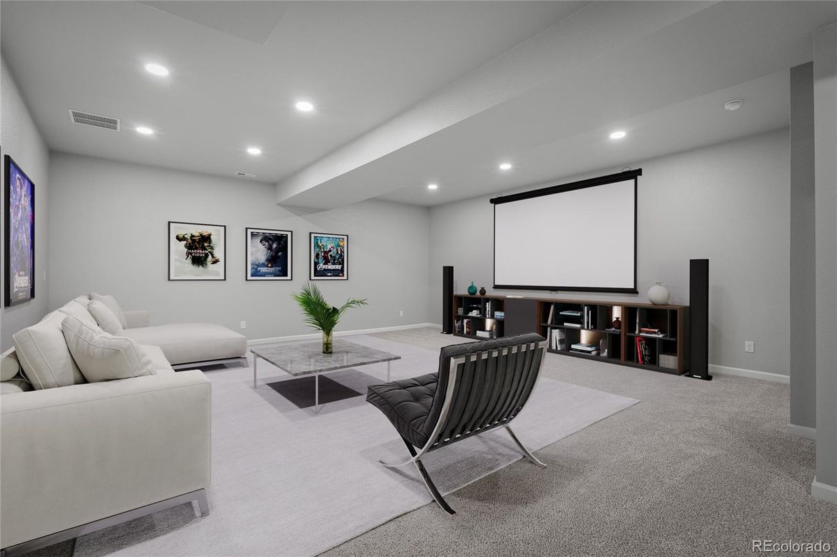 Interior, Living room, Projection Screen, Recessed Lighting