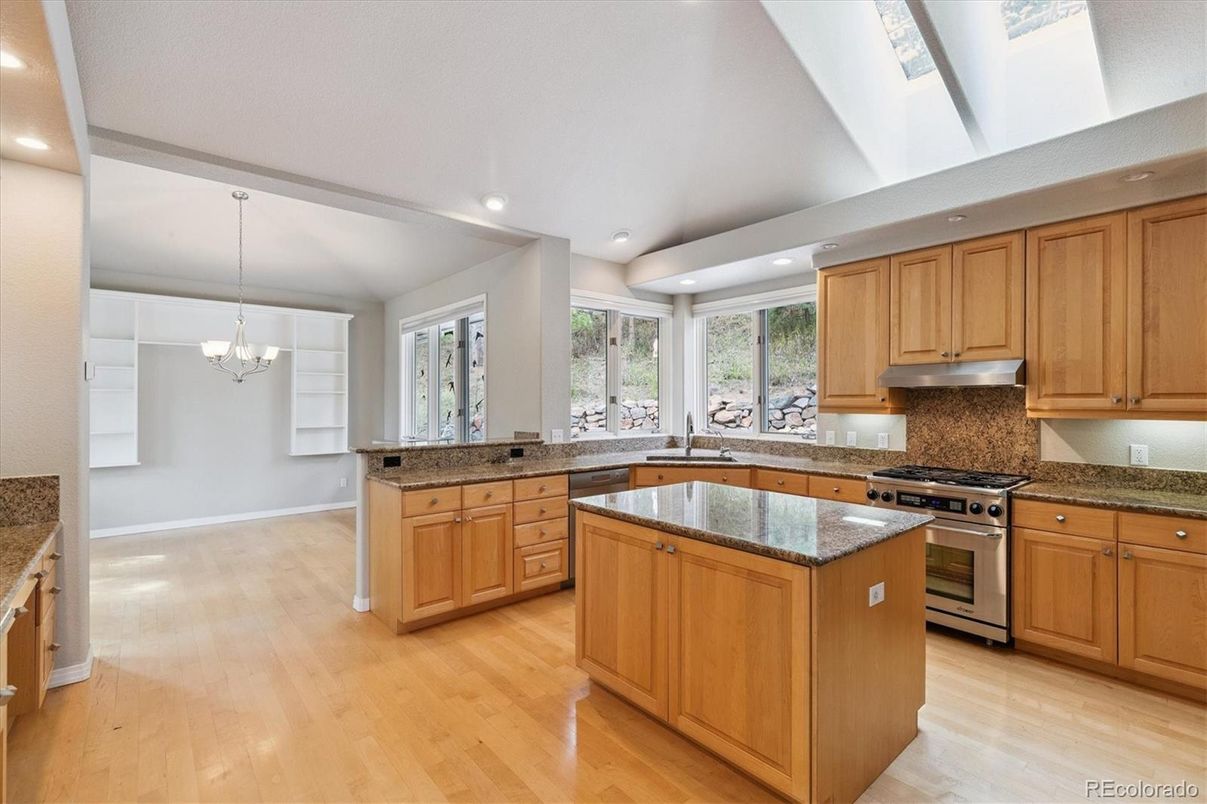 Chandelier, Interior, Kitchen, Recessed Lighting, Wood Texture Flooring