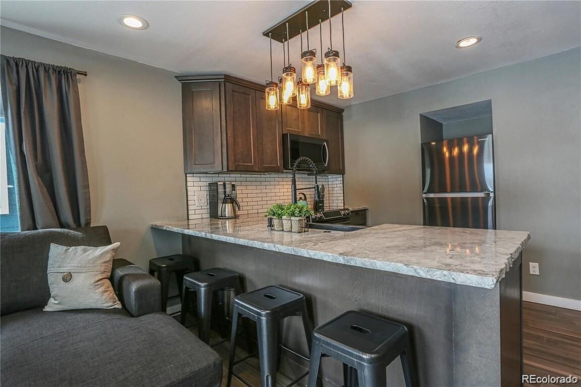 Interior, Kitchen, Pendant Lights, Recessed Lighting, Wood Texture Flooring