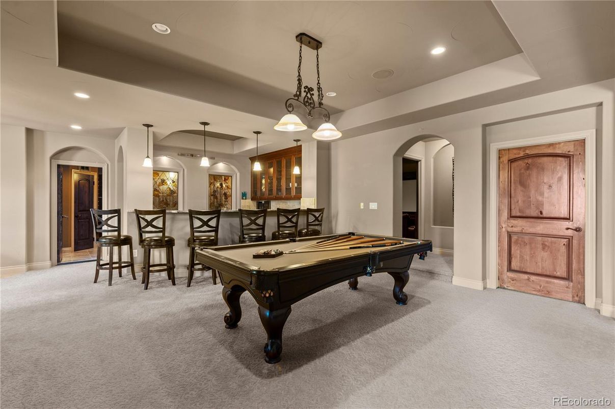 Billiard Table, Game Room, Interior, Pendant Lights, Recessed Lighting