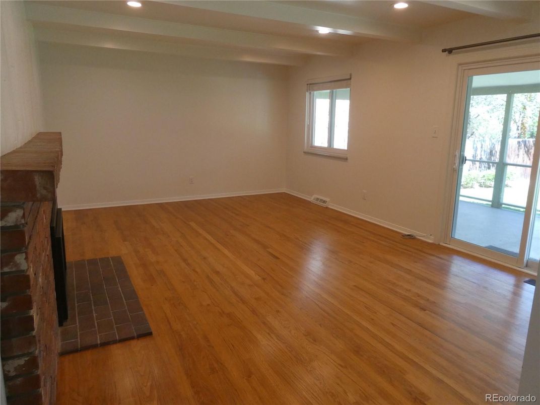 Empty room, Fireplace, Interior, Recessed Lighting, Wood Texture Flooring