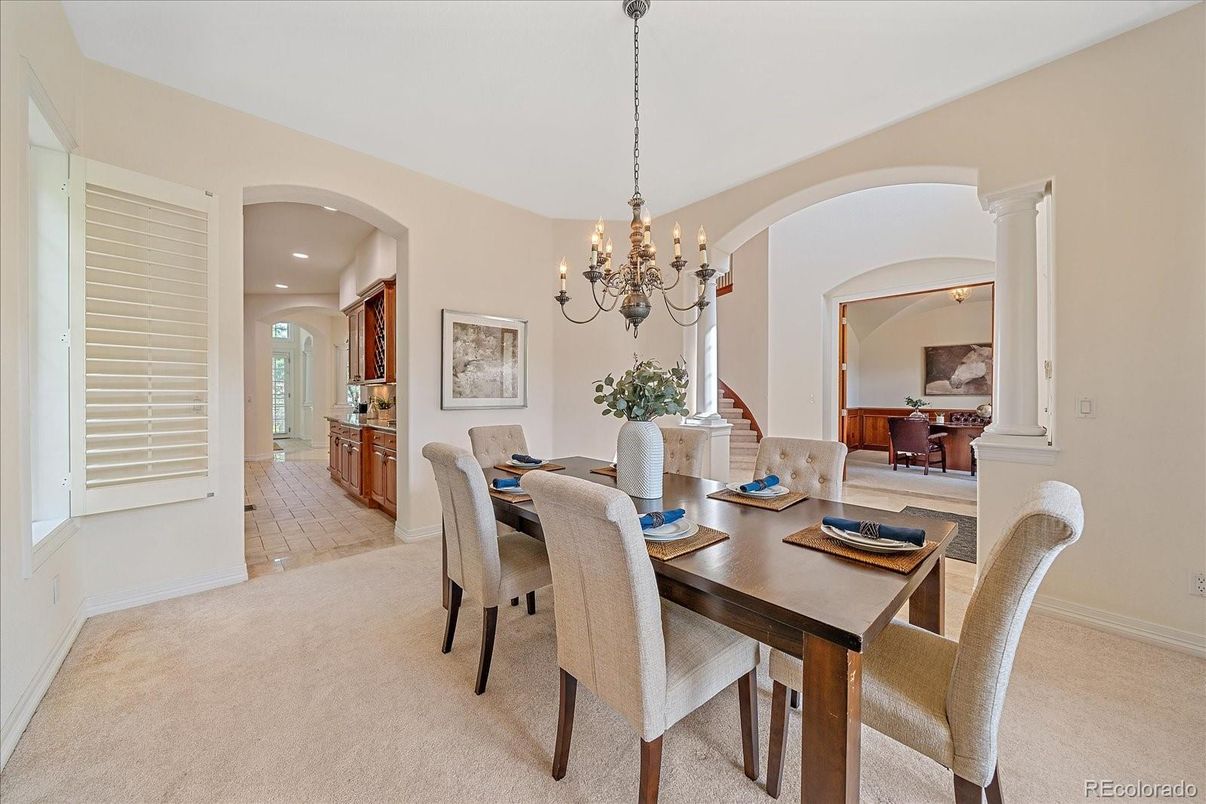 Chandelier, Dining room, Interior, Recessed Lighting