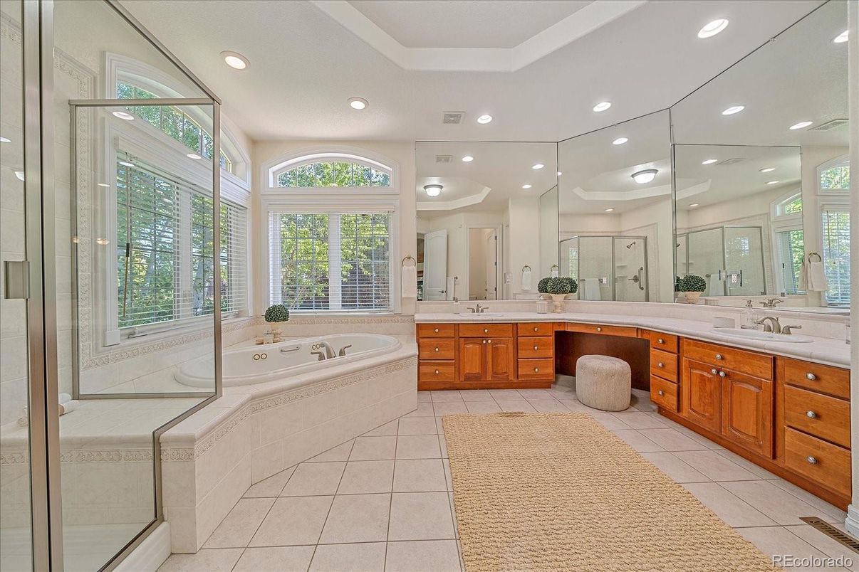 Bathroom, Dual Sink Vanities, Glass Shower, Interior, Recessed Lighting
