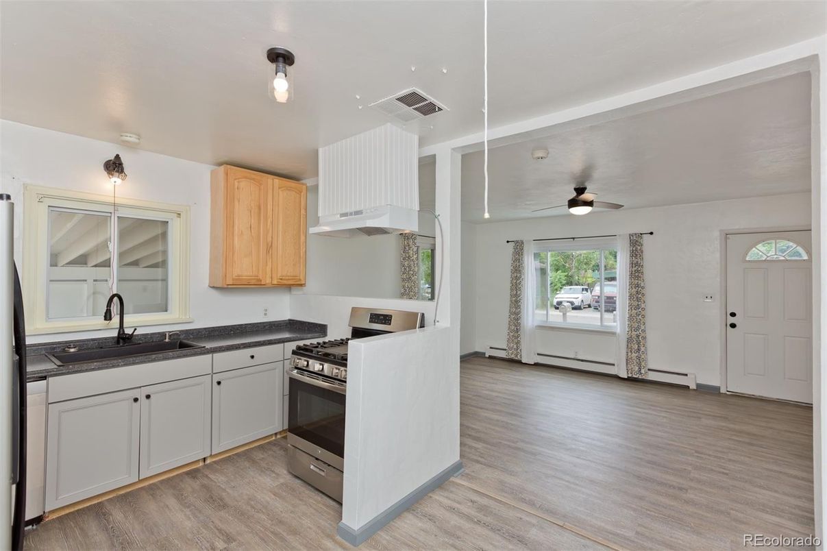 Interior, Kitchen, Stainless Steel Appliances, Wood Texture Flooring